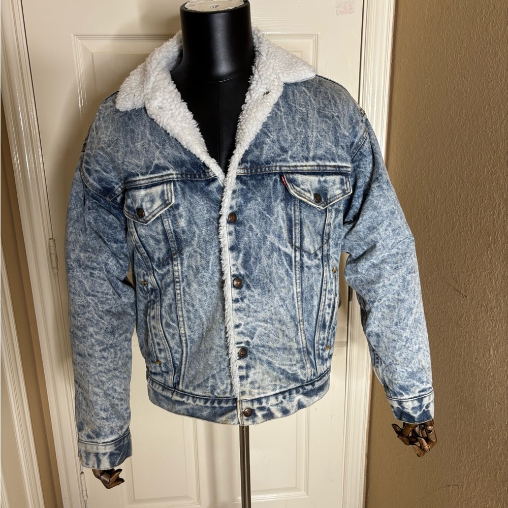 Vintage 1980's Levi's Denim Sherpa Fur Lined Trucker Jean Jacket Unisex Medium - Picture 7 of 16